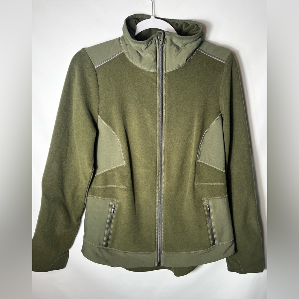 Athleta Outlander Olive Green Fleece Long Sleeve Zip Jacket Size M